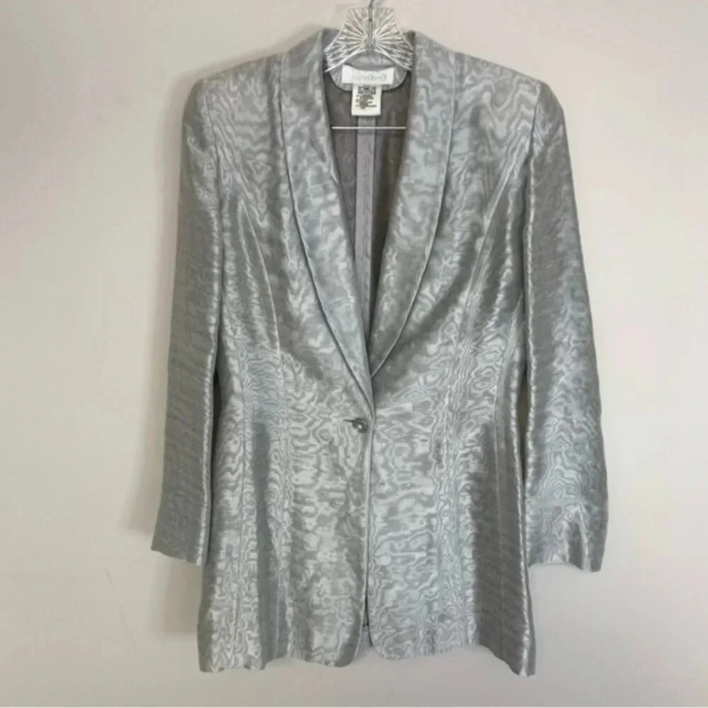 Escada Silver Silk Blend Long Blazer 38